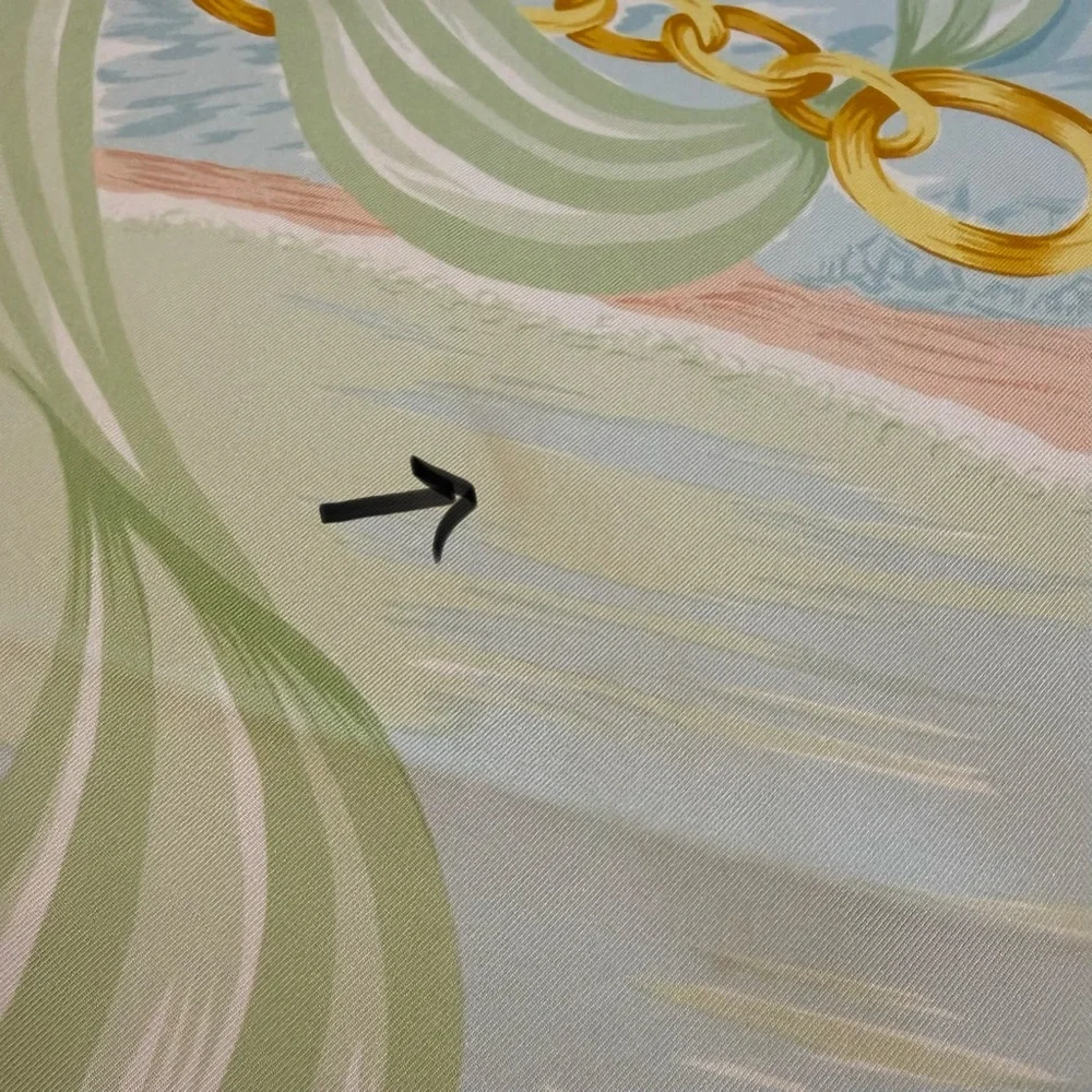 Celine Pastel Silk Scarf 90 Carré Chain Beige Gold Hand Rolled Made in France - Picture 11 of 11